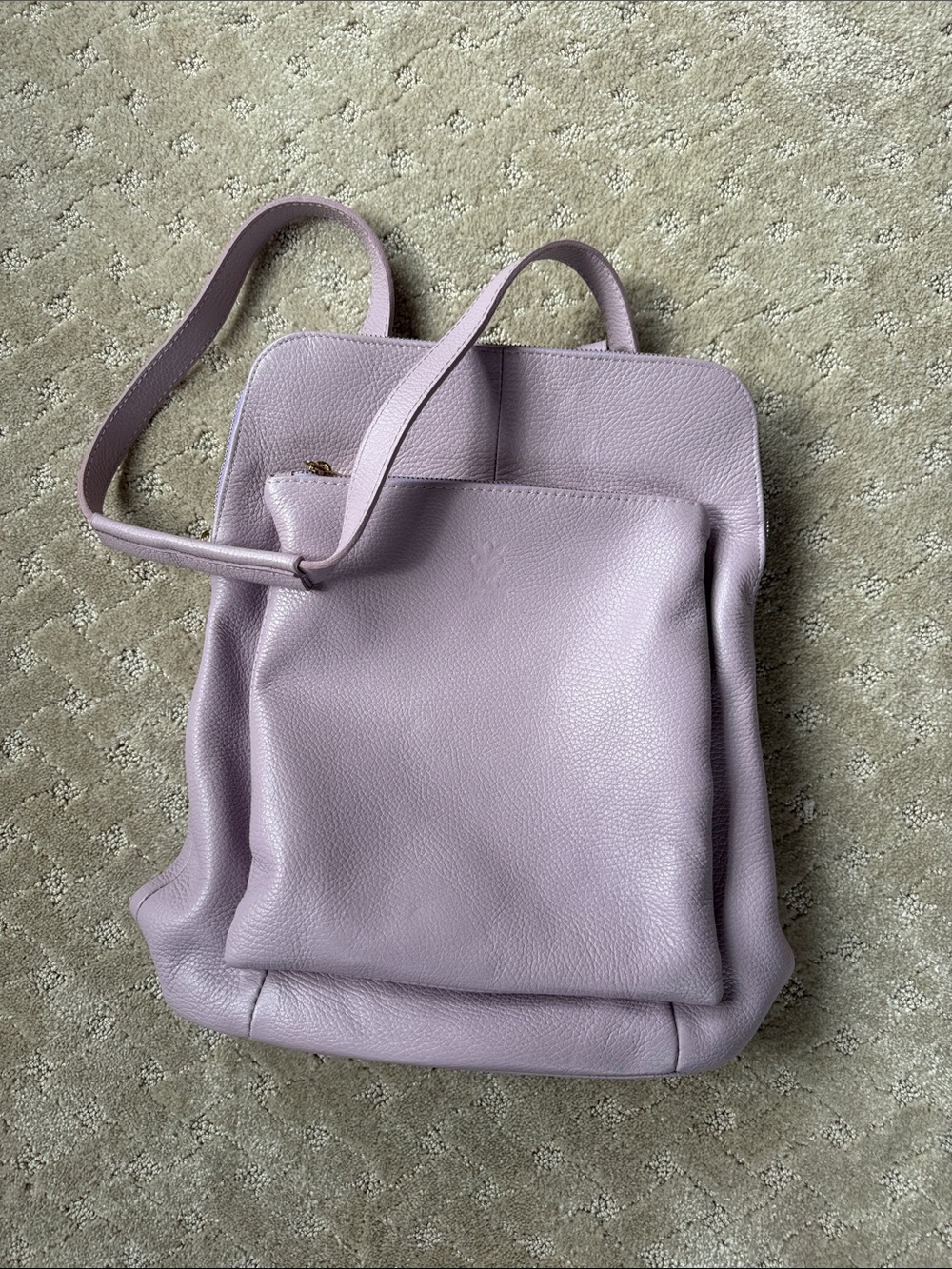 Vera Pelle Made in Italy Lilac Pebbled Leather Backpack